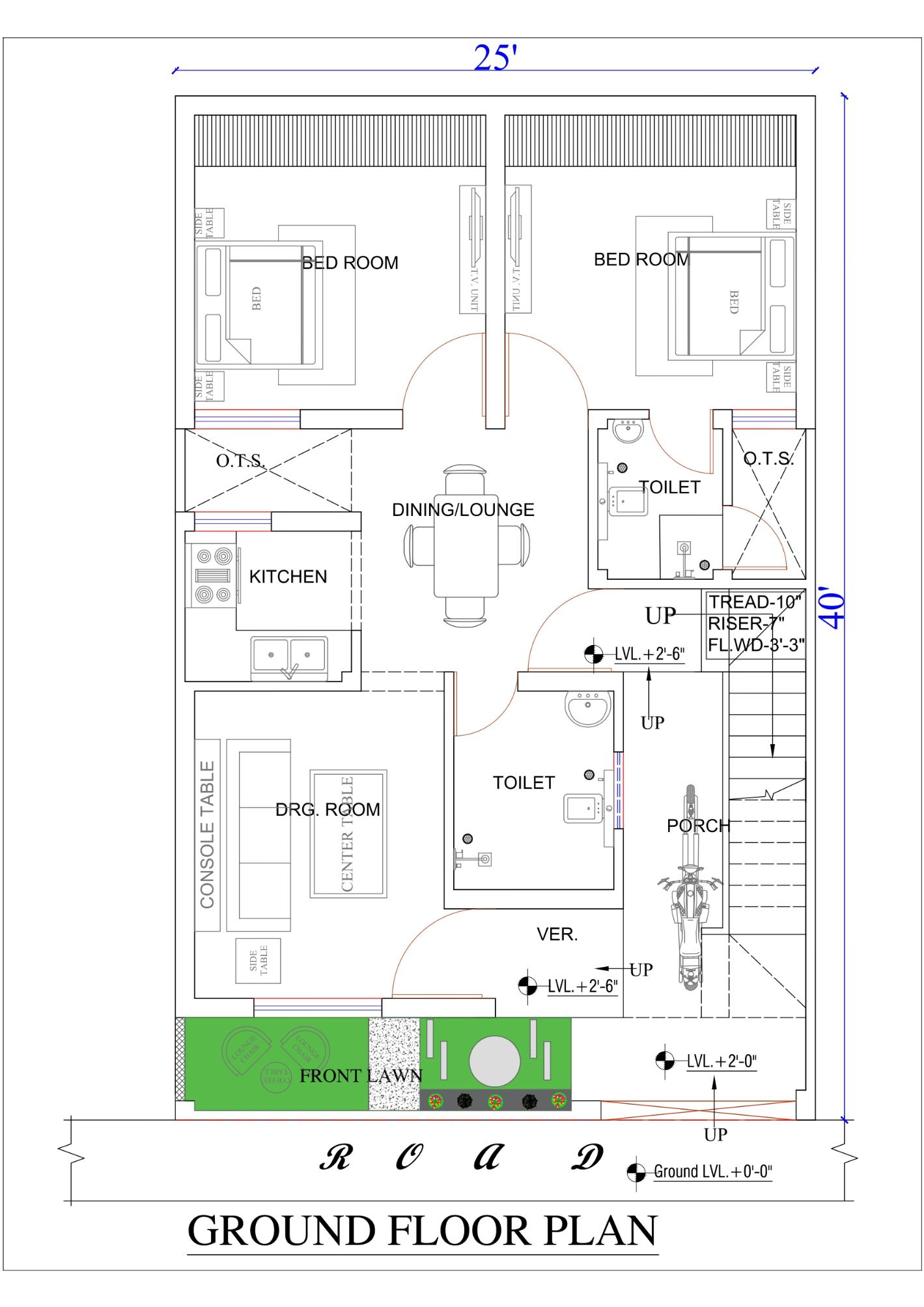 25x40 Duplex floor plan