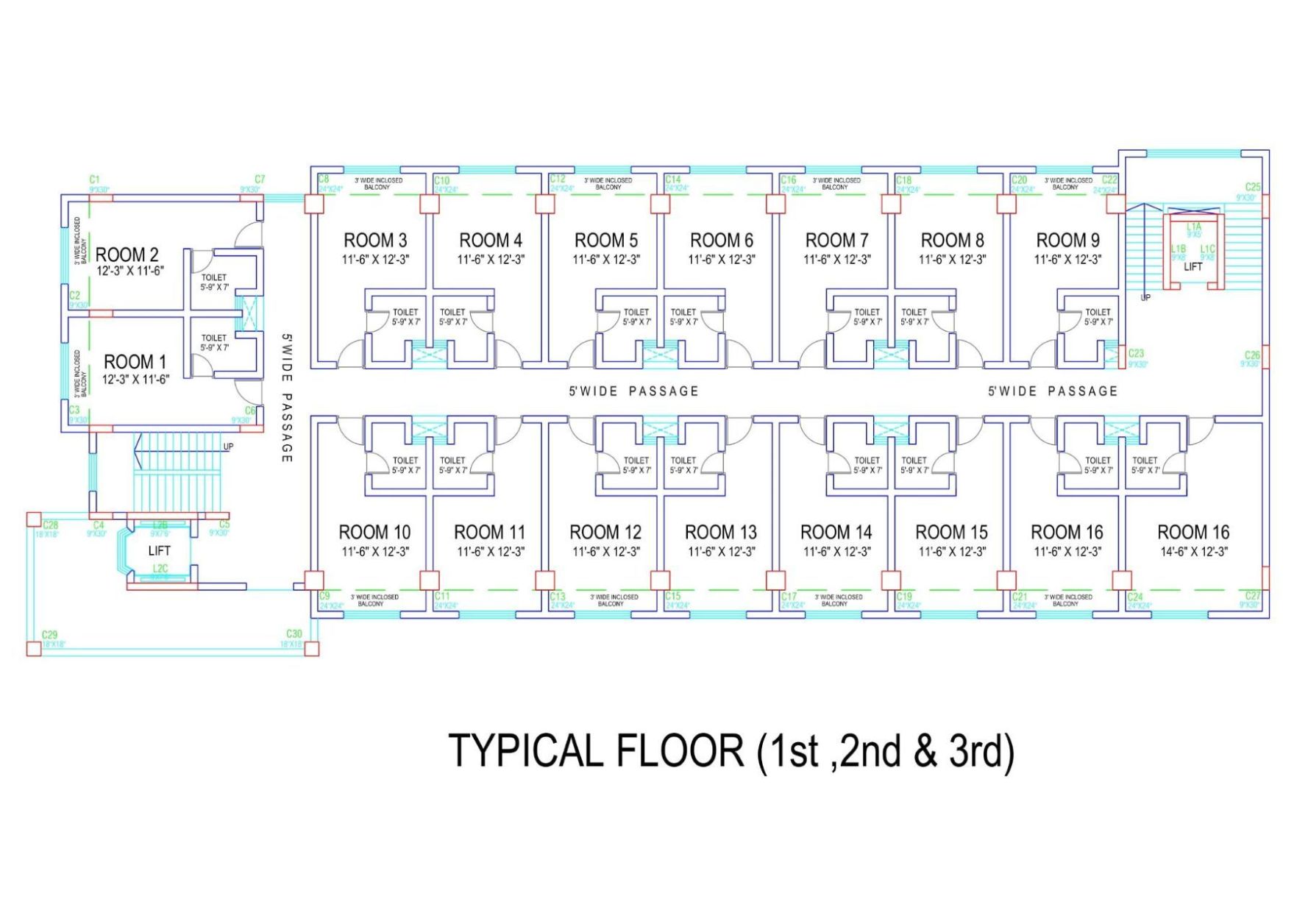 hotel-third-floor-plan-with-dimention